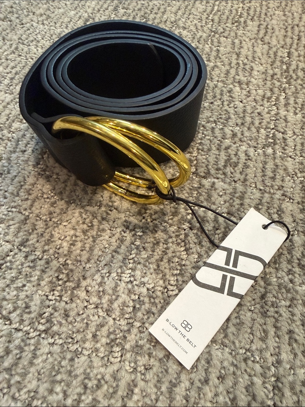 B-Low The Belt Black Wide Belt Gold Double Ring Buckle NWT